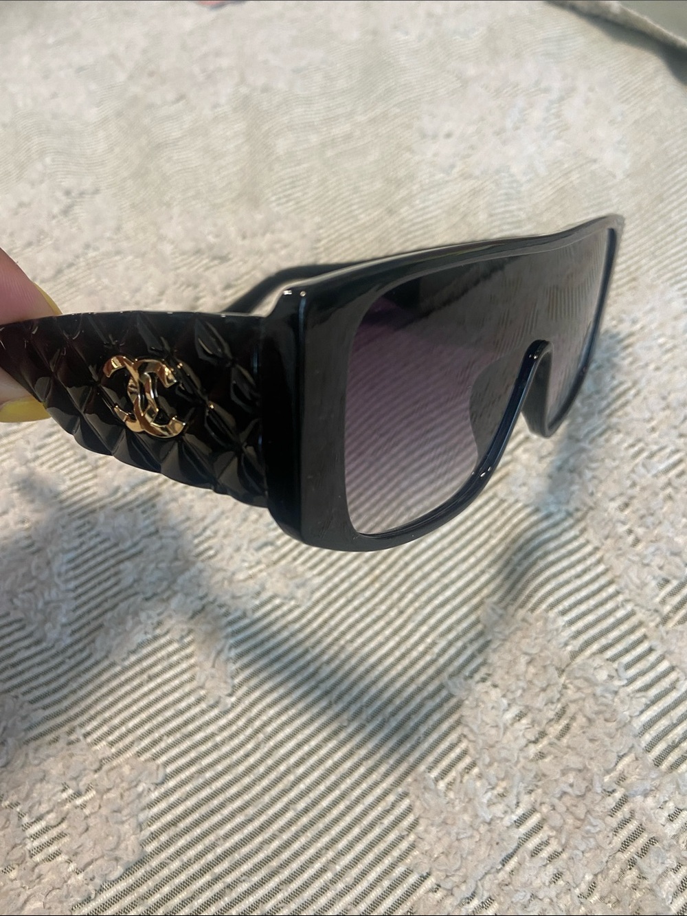 Black Quilted Shield Sunglasses
